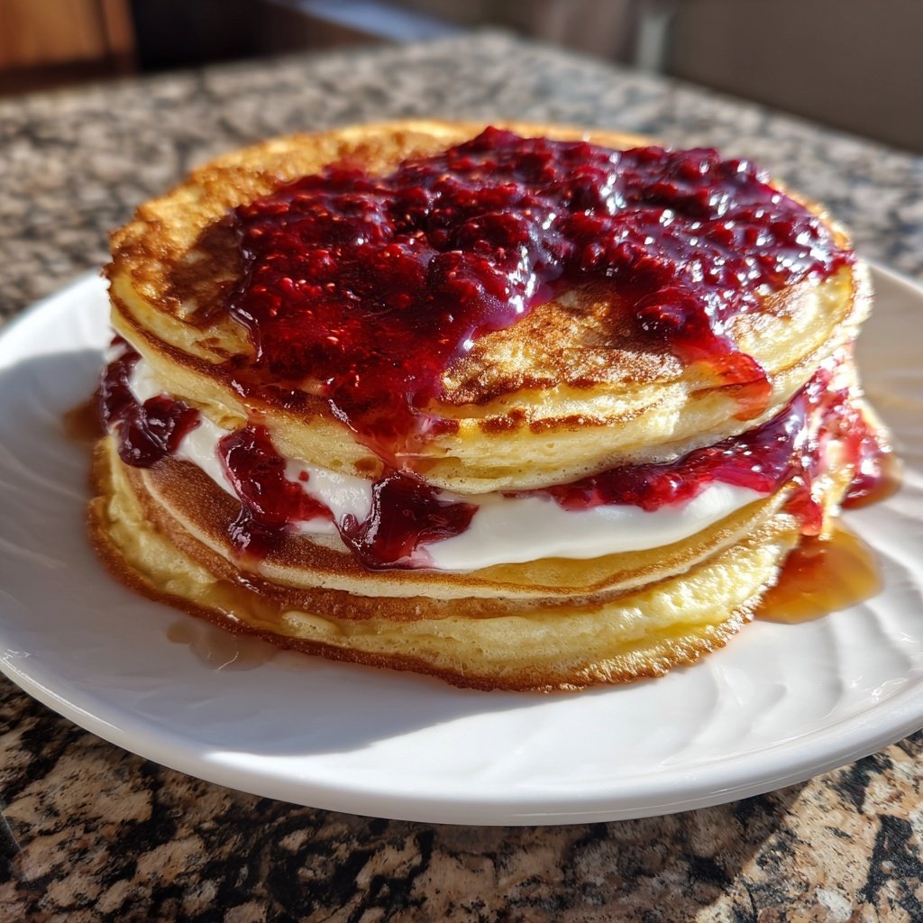 Pfannkuchen mit Marmelade und Quark