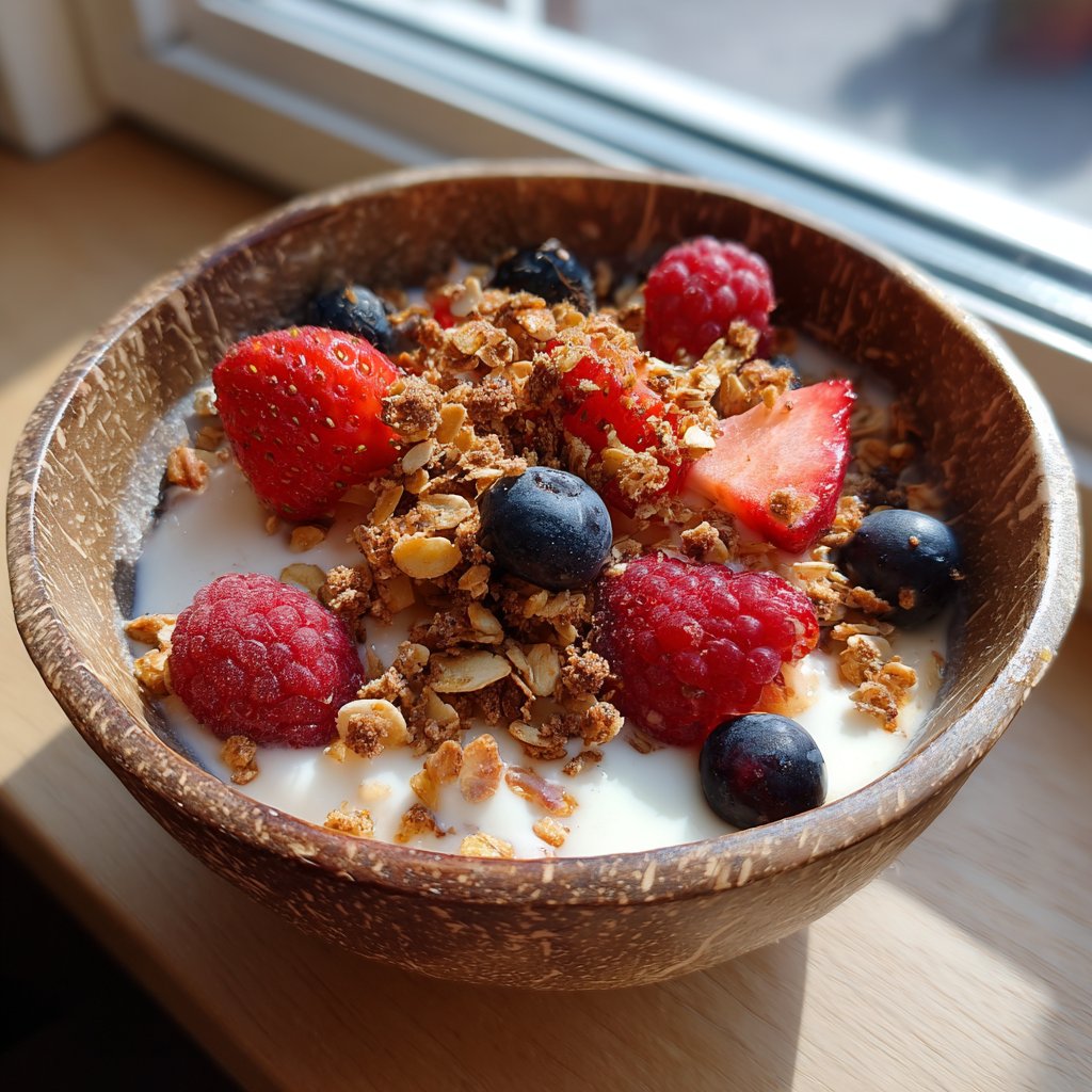 Frühstück mit Joghurt und Obst